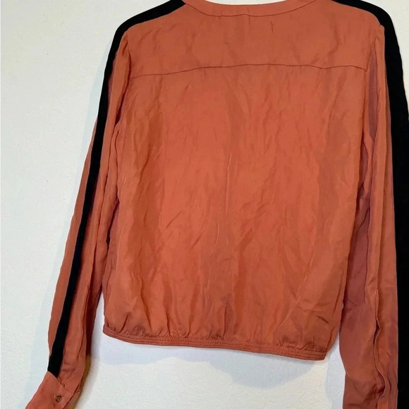 A.L.C. Burnt Orange and Black Stripe Silk Blouse - Picture 9 of 13